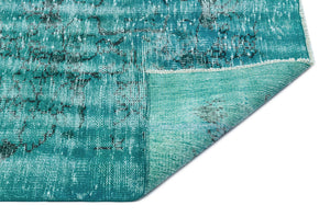 Turquoise  Over Dyed Vintage Rug 3'12'' x 6'11'' ft 121 x 210 cm