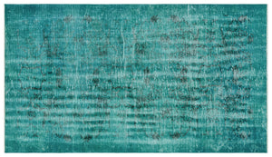 Turquoise  Over Dyed Vintage Rug 3'12'' x 6'11'' ft 121 x 210 cm