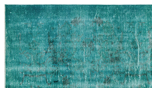 Turquoise  Over Dyed Vintage Rug 3'12'' x 6'11'' ft 121 x 210 cm