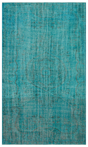 Turquoise  Over Dyed Vintage Rug 5'10'' x 9'8'' ft 179 x 295 cm