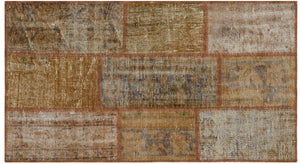 Brown Over Dyed Patchwork Unique Rug 2'7'' x 4'11'' ft 80 x 150 cm