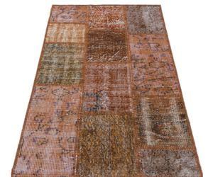 Brown Over Dyed Patchwork Unique Rug 2'7'' x 4'11'' ft 80 x 150 cm