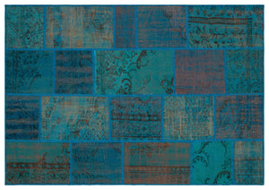 Turquoise  Over Dyed Patchwork Unique Rug 5'3'' x 7'7'' ft 160 x 230 cm