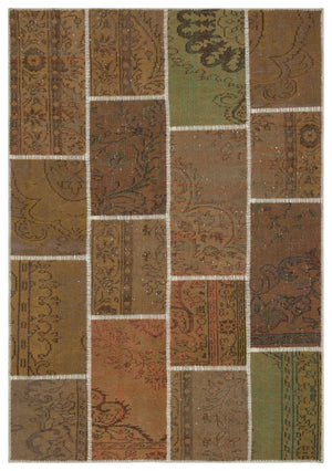 Brown Over Dyed Patchwork Unique Rug 5'3'' x 7'7'' ft 160 x 230 cm