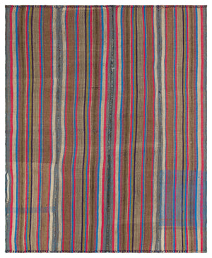 Striped Over Dyed Kilim Rug 5'12'' x 7'7'' ft 182 x 232 cm