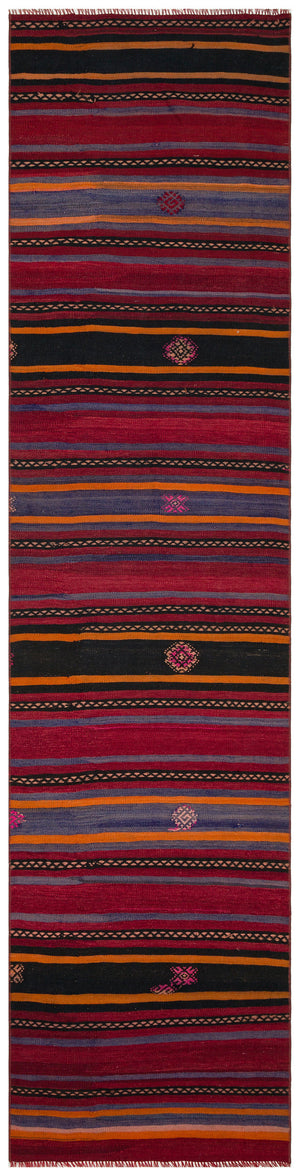 Striped Over Dyed Kilim Rug 2'8'' x 10'12'' ft 82 x 335 cm