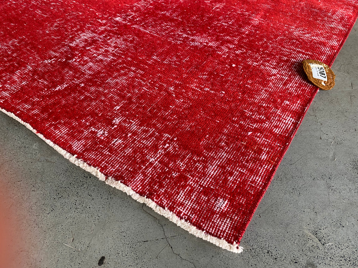 Red Over Dyed Vintage Rug 3'8'' x 6'0'' ft 112 x 184 cm - Unique